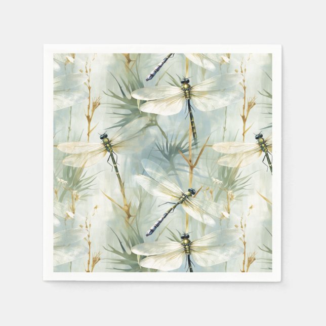 Tranquil Dragonfly Watercolour-style Paper Napkins (Front)