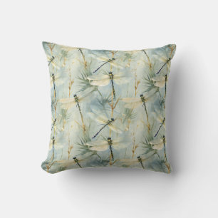 Tranquil Dragonfly Watercolour-style Throw Pillow