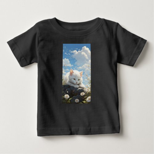 Tranquil Dreams Miyazaki_inspired White Kitten Baby T_Shirt