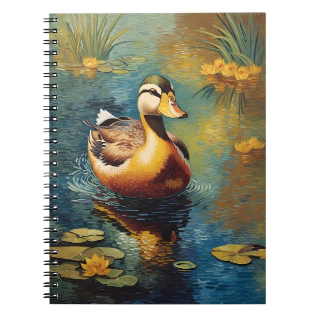 Tranquil Duck On A Pond Artistic Painting Notebook (Front)