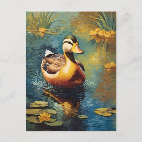 Tranquil Duck On A Pond Artistic Painting Postcard