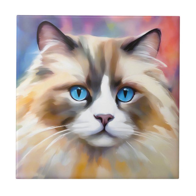 Tranquil Elegant Ragdoll Cat Ceramic Tile (Front)