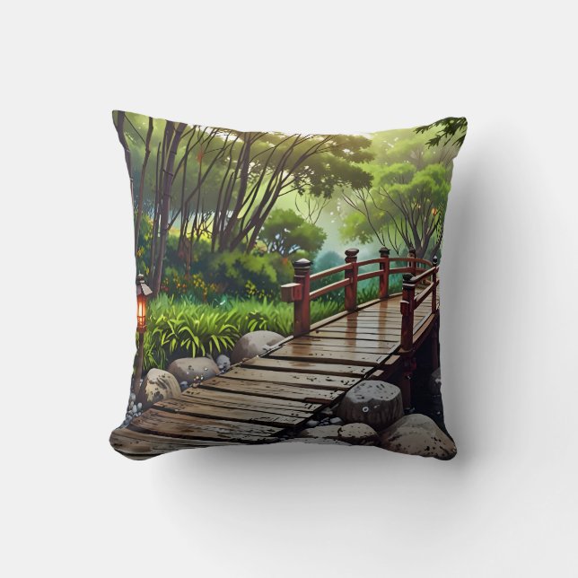 Tranquil Escape - Japanese Garden Throw Pillow (Front)