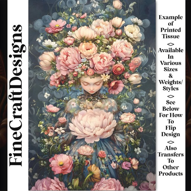 Tranquil Ethereal Girl Lush Flowers AG1O Decoupage Tissue Paper (Creator Uploaded)
