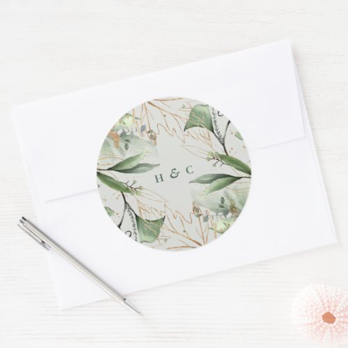 Tranquil Eucalyptus Elegant Green Breezy Sea Glass Classic Round Sticker