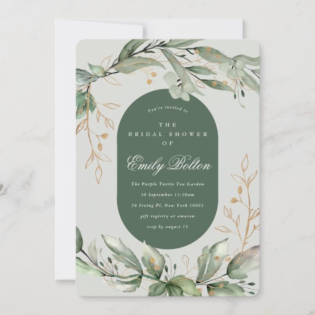 Tranquil Eucalyptus Green Breezy Sea Glass Bridal Invitation (Front)