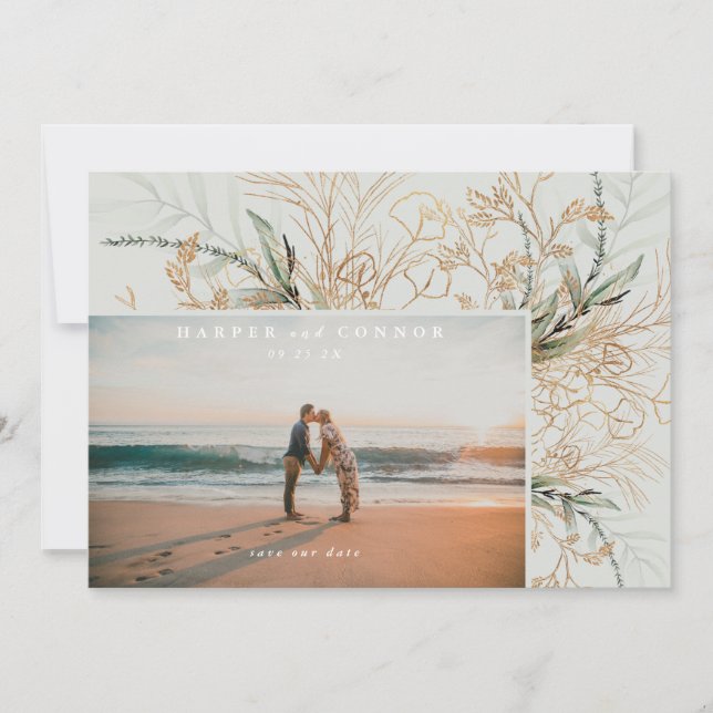 Tranquil Eucalyptus Green Breezy Sea Glass Photo Save The Date (Front)