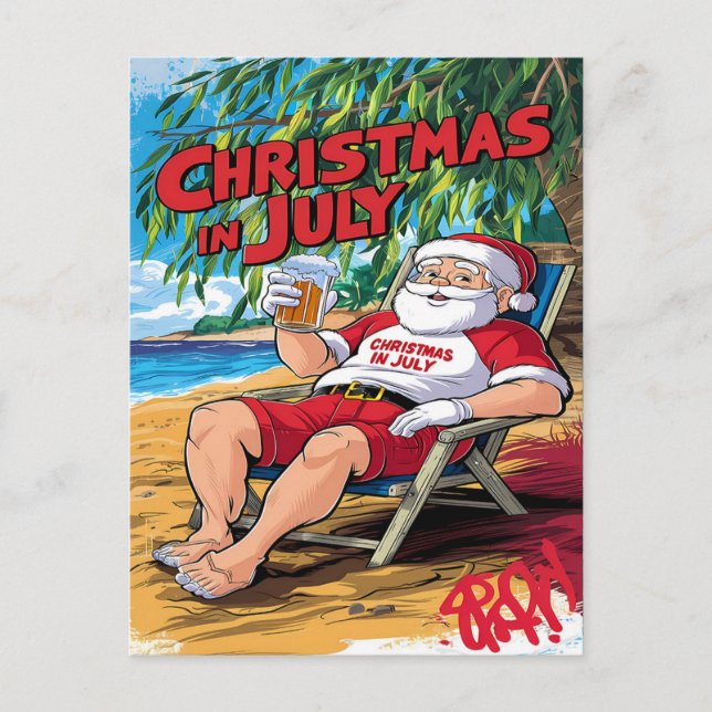 Tranquil Evening: Santa Enjoying Beer in Chair Postcard (Front)