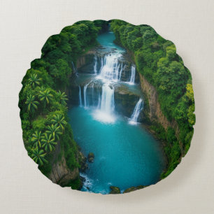 "Tranquil Falls – Nature’s Hug in Every Round Pillow