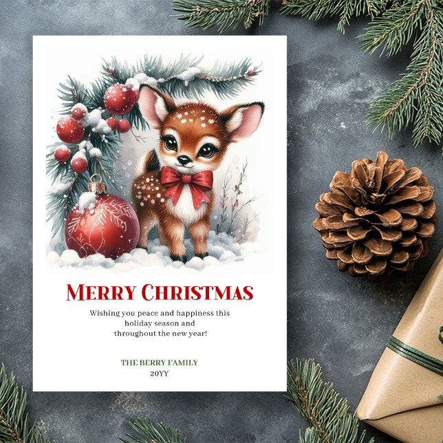 Tranquil Fawn Snowy Forest Christmas Greeting Card (Tranquil Fawn Snowy Forest Christmas Greeting Card)