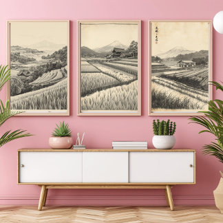 Tranquil Fields – Japanese Countryside Vintage Art Wall Art Sets