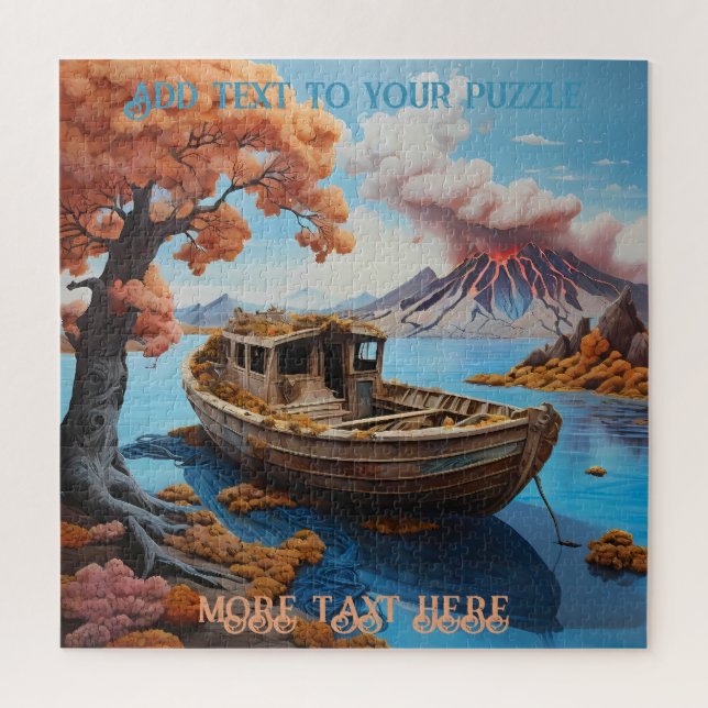 Tranquil Fishing Boat on Lake Mount Fuji Volcano Jigsaw Puzzle (Vertical)
