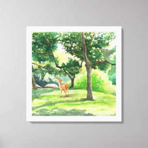 Tranquil Forest Deer Watercolor Art Canvas Print