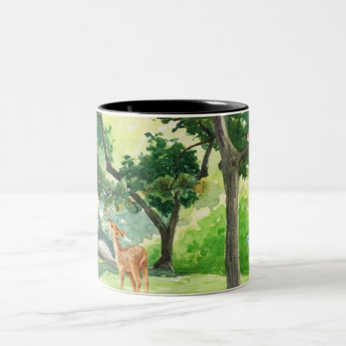 Tranquil Forest Deer Watercolor Art Two_Tone Coffee Mug