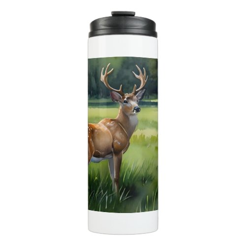 Tranquil Forest Haven Clip Art of Grazing Deer by Thermal Tumbler