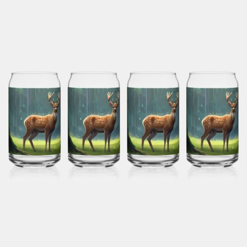 Tranquil Forest Serenity Deer Grazing  Can Glass