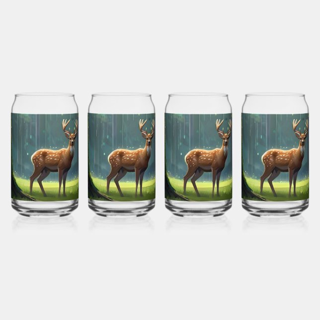Tranquil Forest Serenity: Deer Grazing  Can Glass (Back)