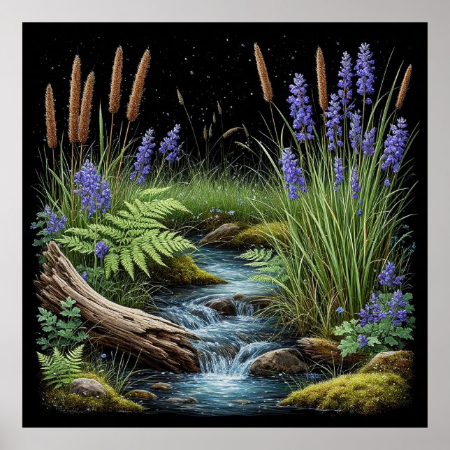 Tranquil Forest Stream Scene Relaxing 🌿💜 Poster (Front)