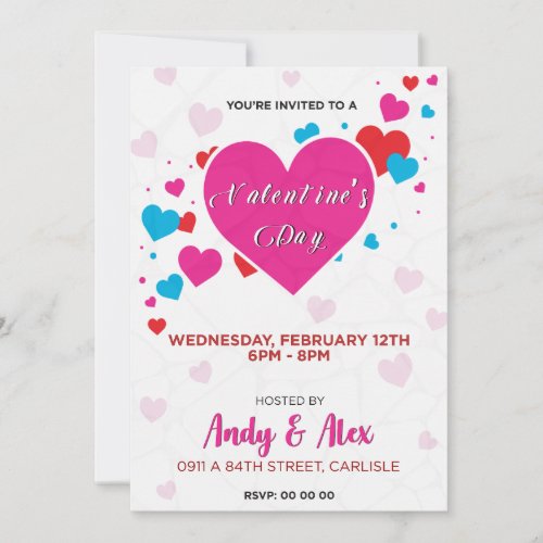 Tranquil Fusion Pink Red  Blue Hearts Serenity  Invitation