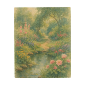 Tranquil Garden Path Watercolor Wood Wall Art