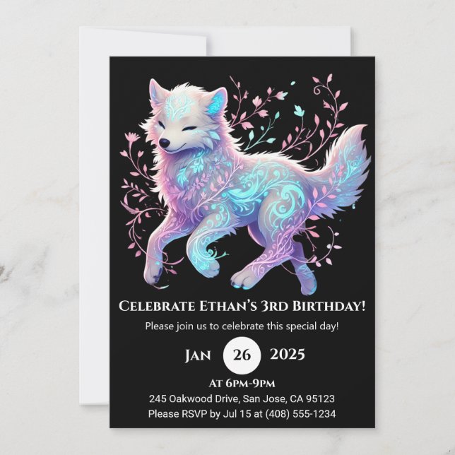 Tranquil Garden Wolf Birthday Invitation (Front)