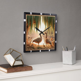 Tranquil Geese Woodland Square Wall Clock