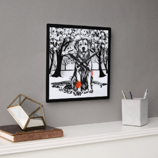 TRANQUIL GLEN Golden Retriever  Square Wall Clock