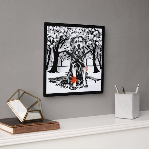 TRANQUIL GLEN Golden Retriever  Square Wall Clock