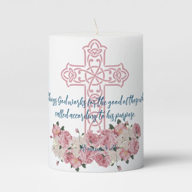 Tranquil Glow Scripture Pillar Candle (Front)
