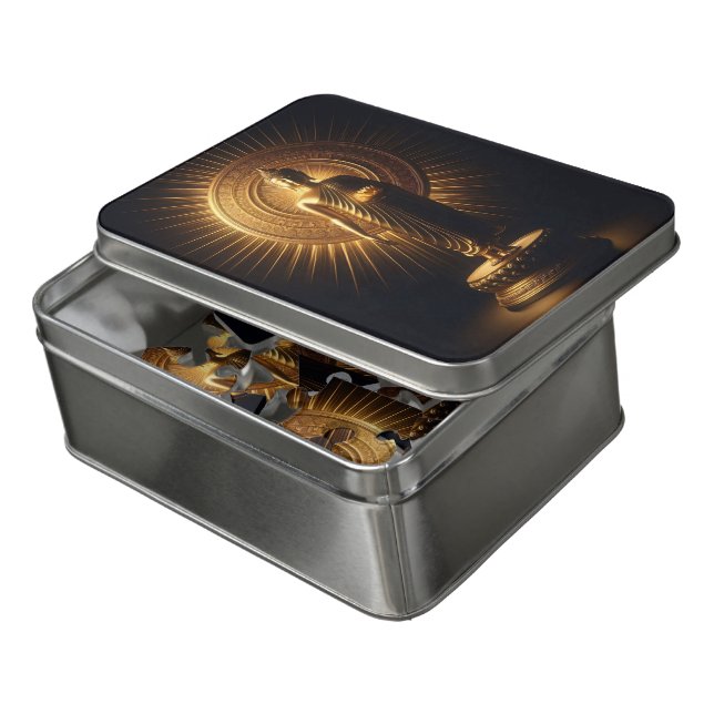 Tranquil golden Buddha in soft light Jigsaw Puzzle (Lid Open)