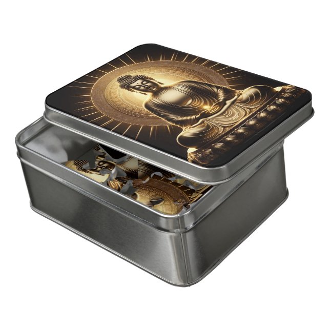 Tranquil golden Buddha statue Jigsaw Puzzle (Lid Open)