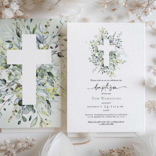 Tranquil Grace Greenery Baptism Invitation (Creator Uploaded)