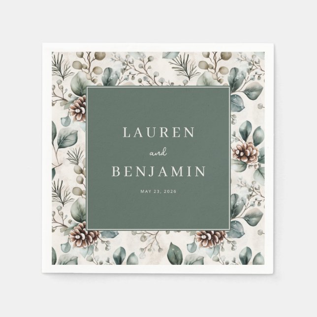 Tranquil Green Botanical Napkins (Front)