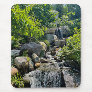 Tranquil Green Falls Serene Nature Elegance Mouse Pad