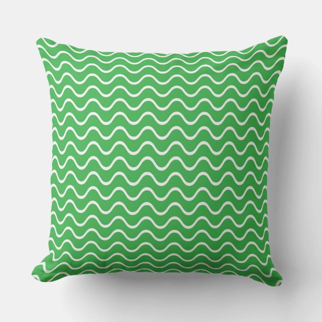Tranquil Green Pattern: White Wavy Lines Throw Pillow (Front)