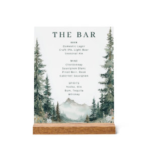 Tranquil Green Watercolor Mountain Bar Menu Acrylic Sign