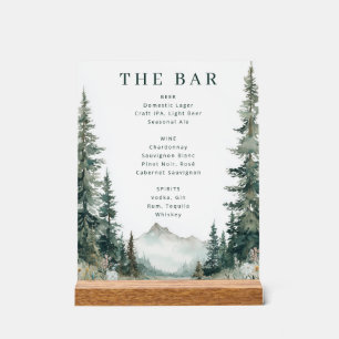 Tranquil Green Watercolor Mountain Bar Menu Acrylic Sign