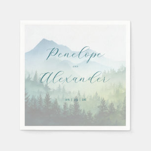 Tranquil Green Watercolor Mountains Napkins