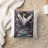 Tranquil Harmony: Crane, Grape, and Snowfall Valle Throw Pillow (Blanket)