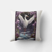Tranquil Harmony: Crane, Grape, and Snowfall Valle Throw Pillow (Back)