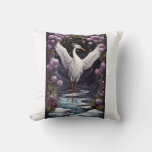 Tranquil Harmony: Crane, Grape, and Snowfall Valle Throw Pillow