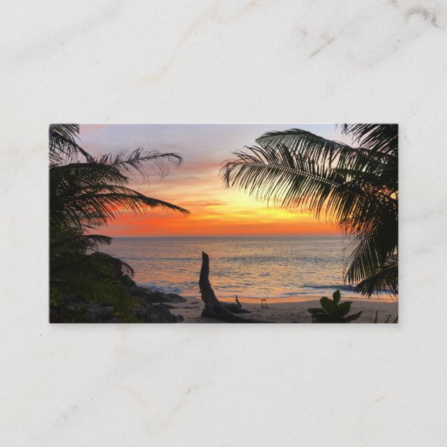 Tranquil Hawaiian Tropical Island Beach Sunset Business Card (Front)