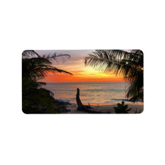 Tranquil Hawaiian Tropical Island Beach Sunset Label