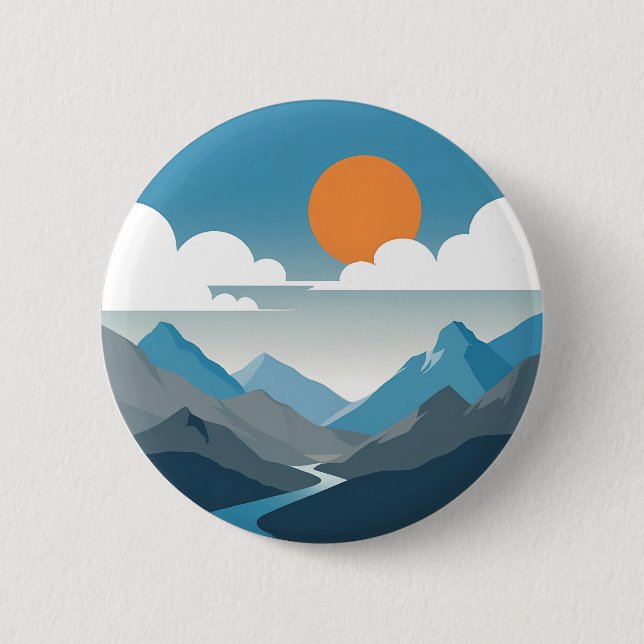 Tranquil Horizon | Minimal Mountain Landscape Art Button (Front)