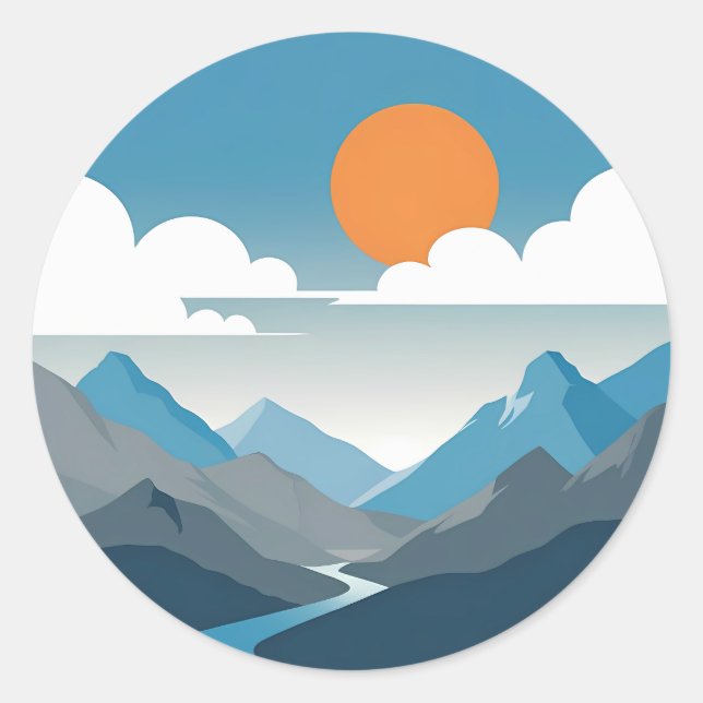Tranquil Horizon | Minimal Mountain Landscape Art Classic Round Sticker (Front)