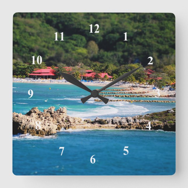 Tranquil Island Paradise Labadee Haiti Square Wall Clock (Front)