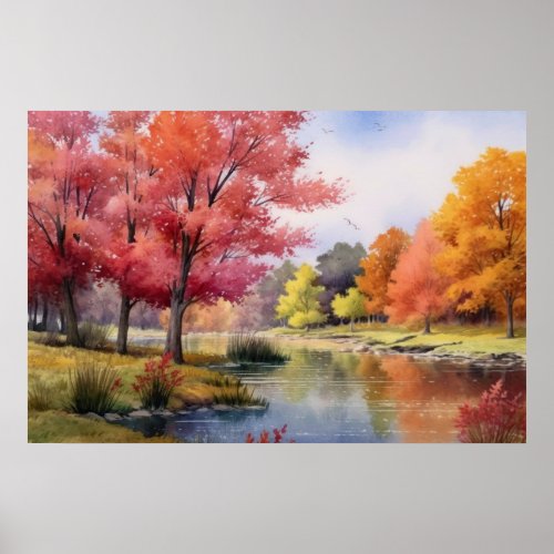 Tranquil Japanese Autumn Pond Poster