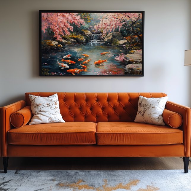 Tranquil Japanese Garden with Koi Pond Canvas Print (Japanese Garden Artwork)