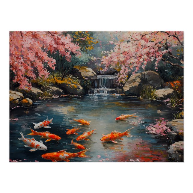 Tranquil Japanese Garden with Koi Pond Poster (Front)