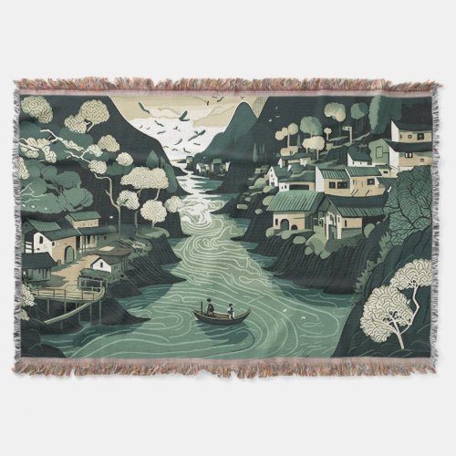 Tranquil Journey on a Rural River Throw Blanket